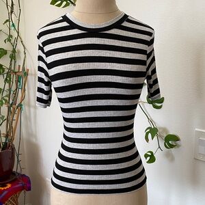Emma & Sam Black and Grey Striped Short Sleeve Top